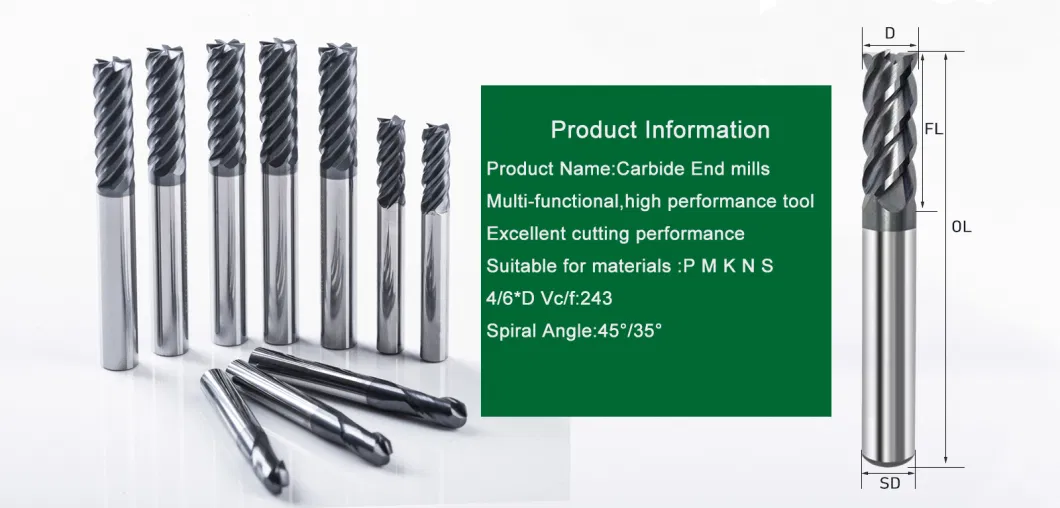 Multi-Flute Tungsten Carbide Flat/Ball/Bull Nose/Corner Radius End Mill Cutting Tool Milling Cutter Endmill